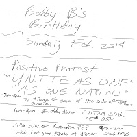  Unite as One As One Nation 2025-02-23 Sun 3pm-5pm 72nd Dodge NW corner (Target) 6pm-8pm China Star 95th Q Bobby B's Birthday Dinner 